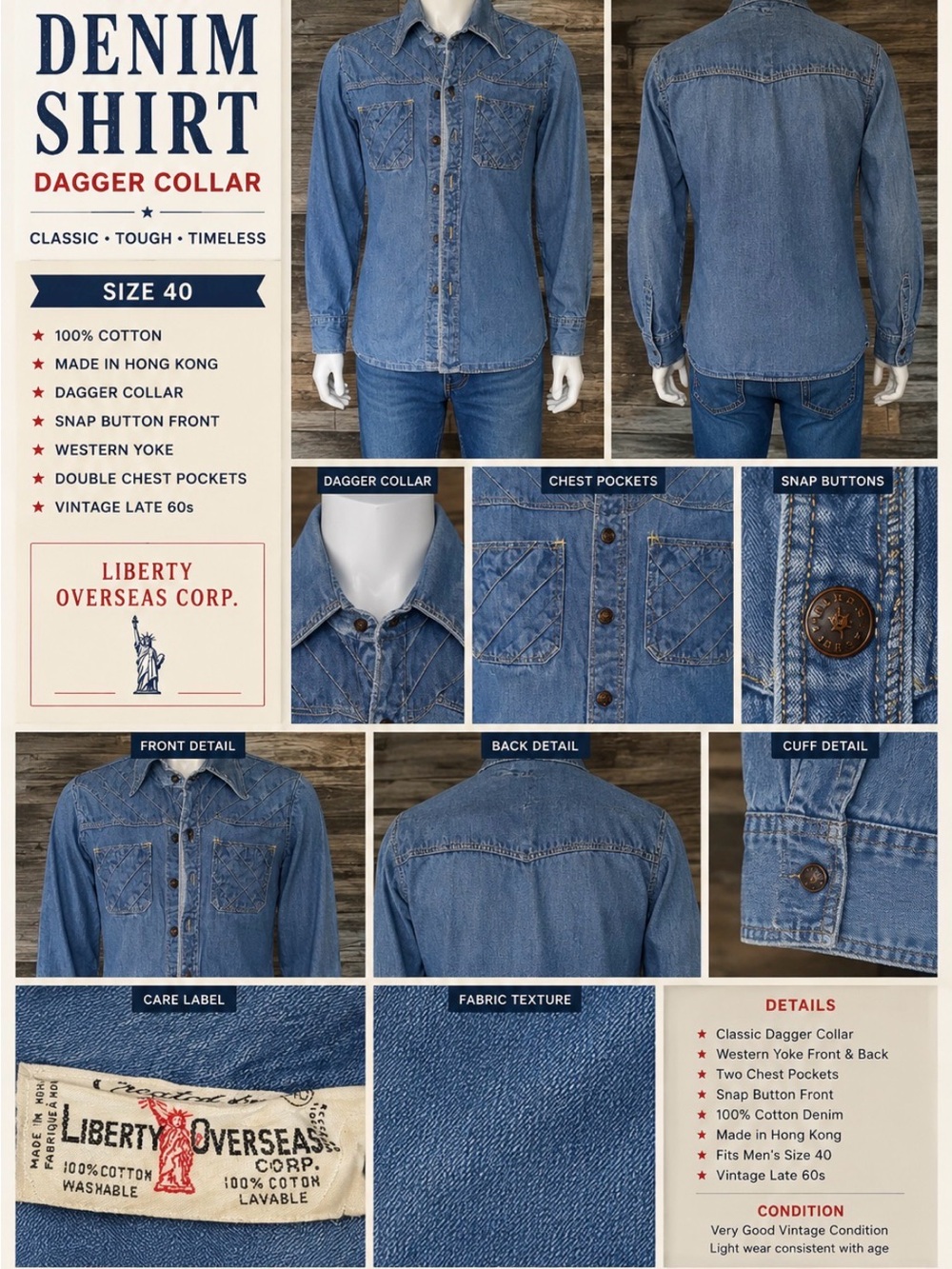 Liberty Overseas Corp. -Vintage Denim Shirt - Western-Dagger Collar